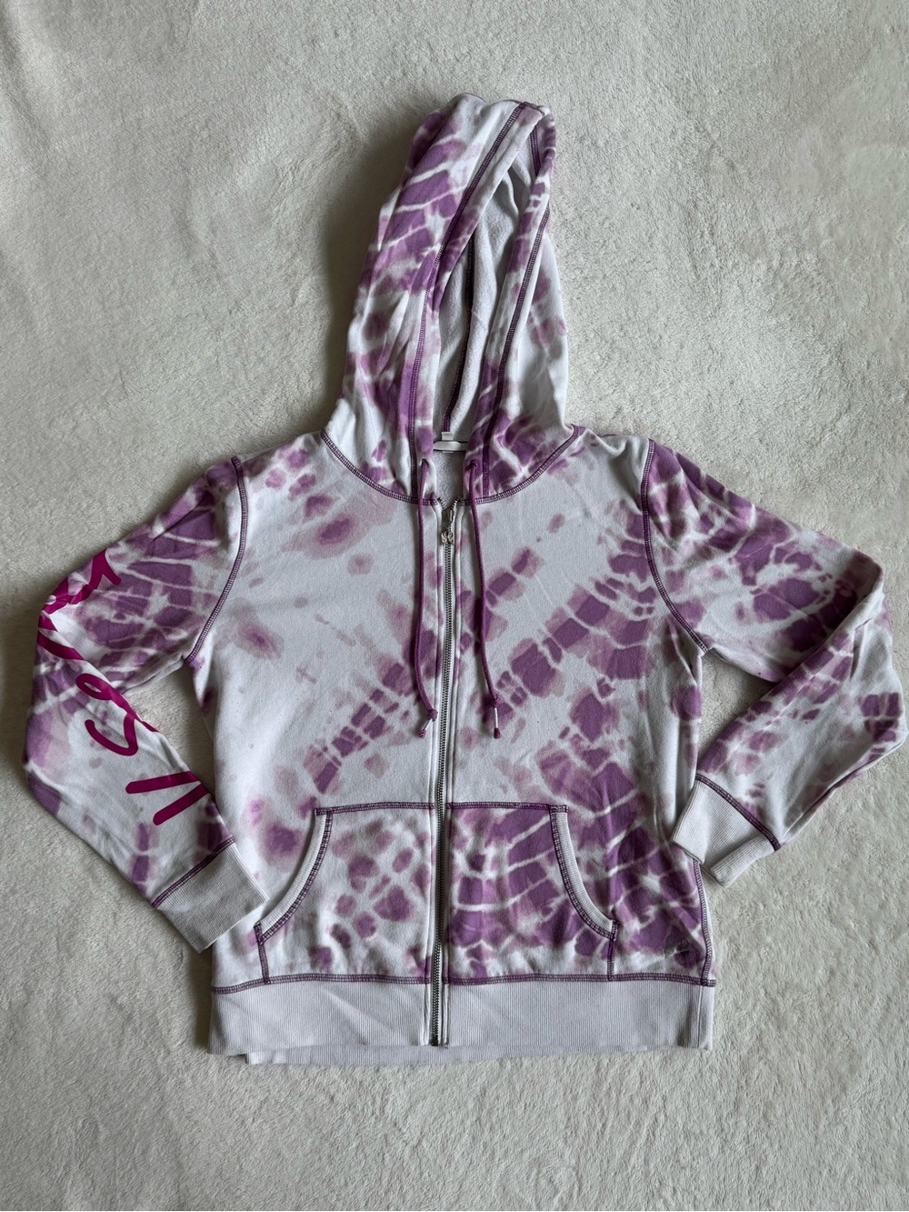 Victoria's Secret Angel Tie-Dye Hoodie Purple White Full Zip Medium